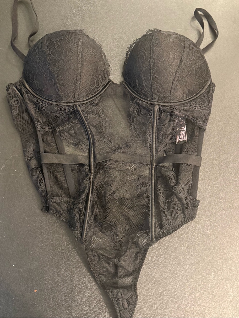 Victoria’s Secret Black Lace Corset Bodysuit Teddy M Y2K